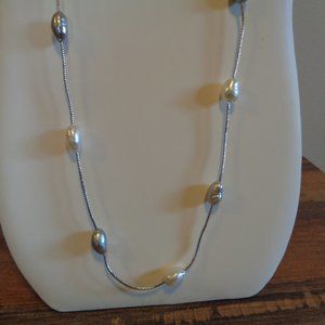 Silver Freshwater Pearl 30" Station Necklace NWT